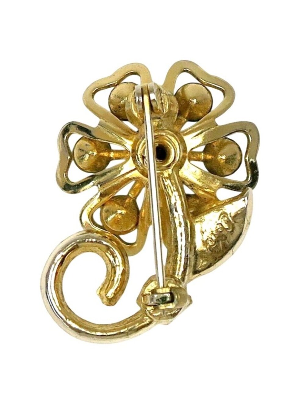 Coro Blue Rhinestone Flower Brooch Mid-Century Gold Tone Costume Jewelry - Picture 4 of 6